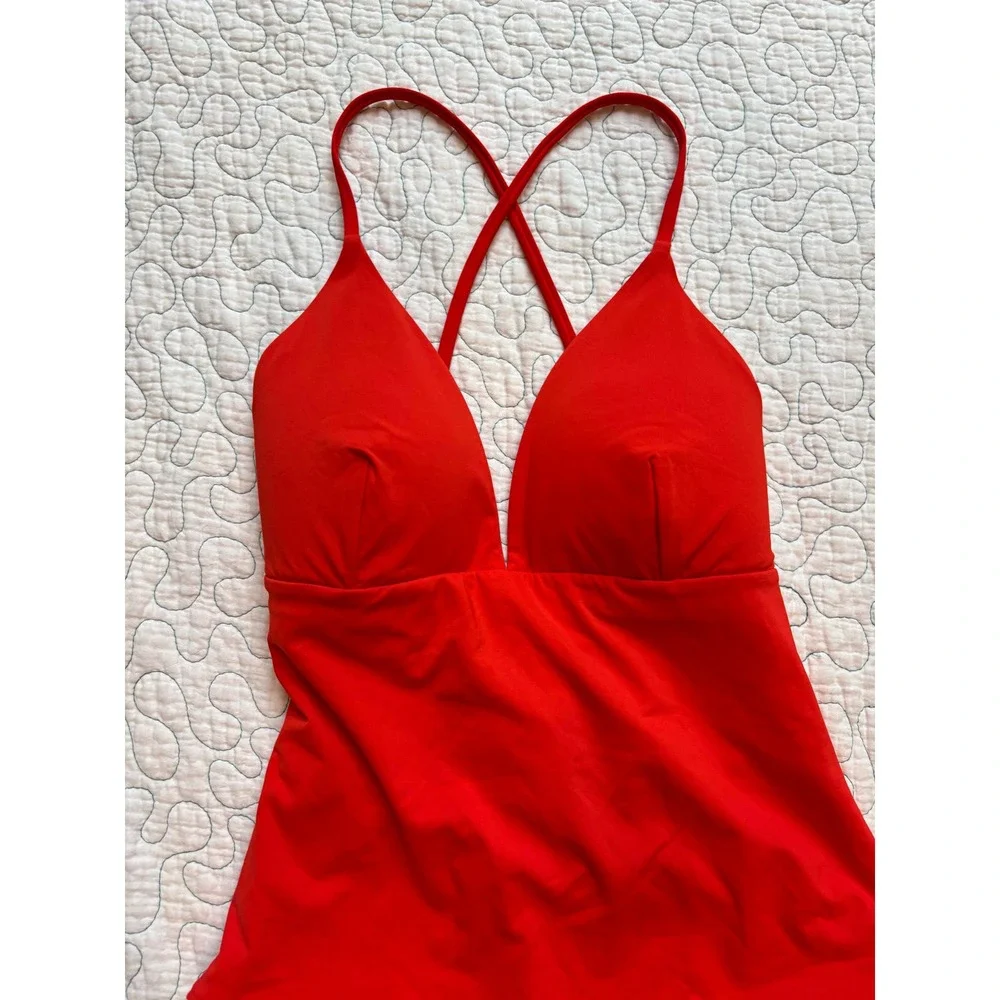 Calia One Piece Swimsuit Lace Up Back V-Neck Size 8‎ NWOT